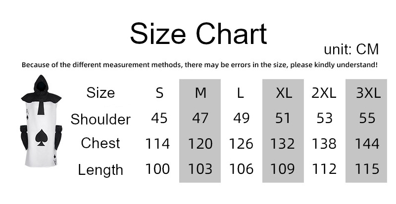 Playing Card Soldier Black Costume size chart