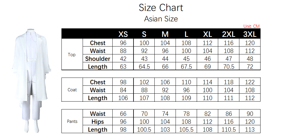 Ivan Costume size chart
