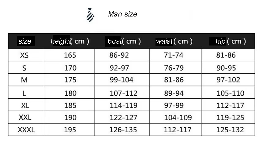 Lee Cheong-san Costume size chart