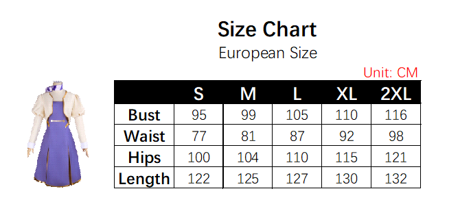 Yachiyo Costume size chart