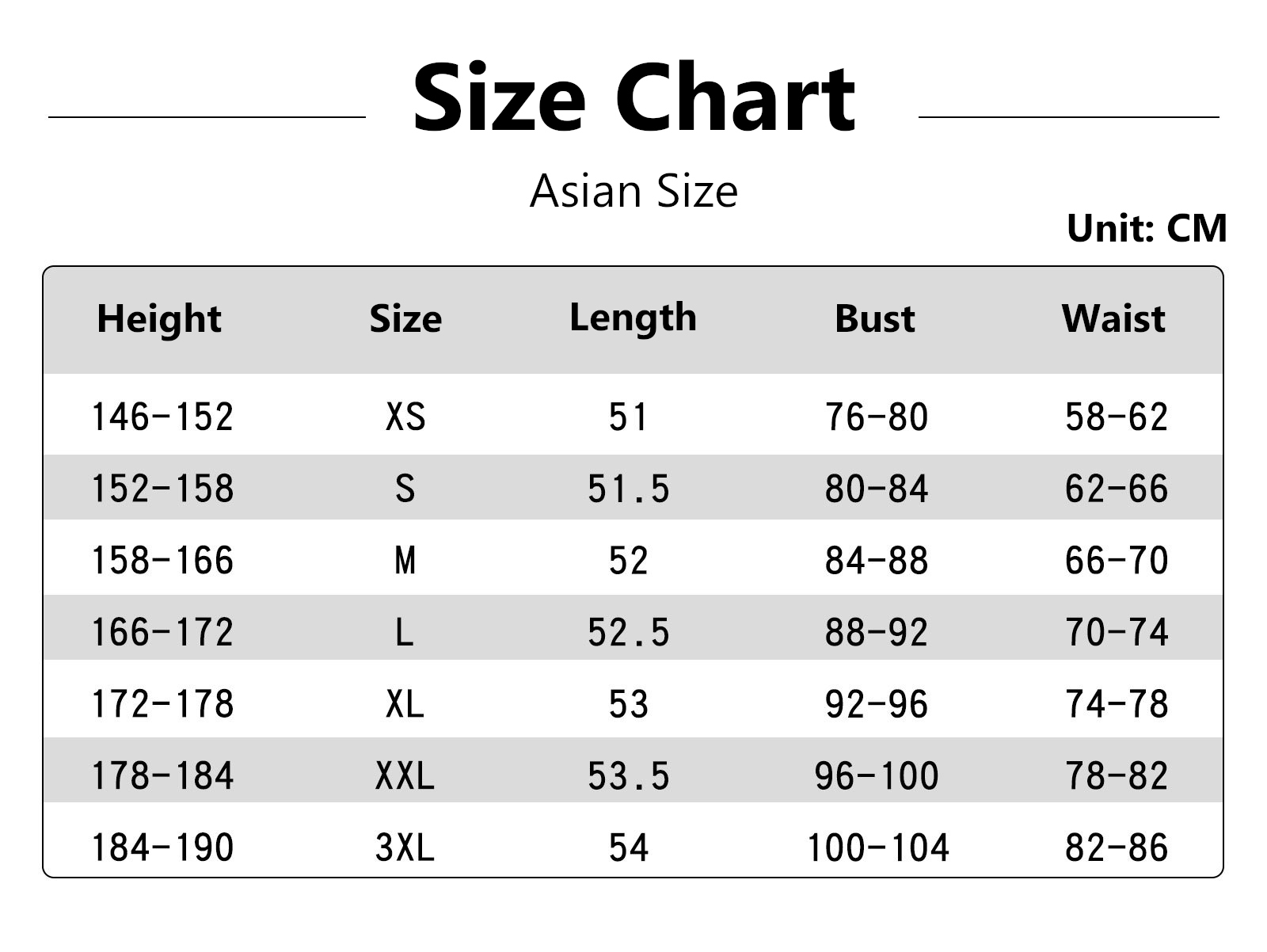 Cheshire Voice Oath Costume size chart