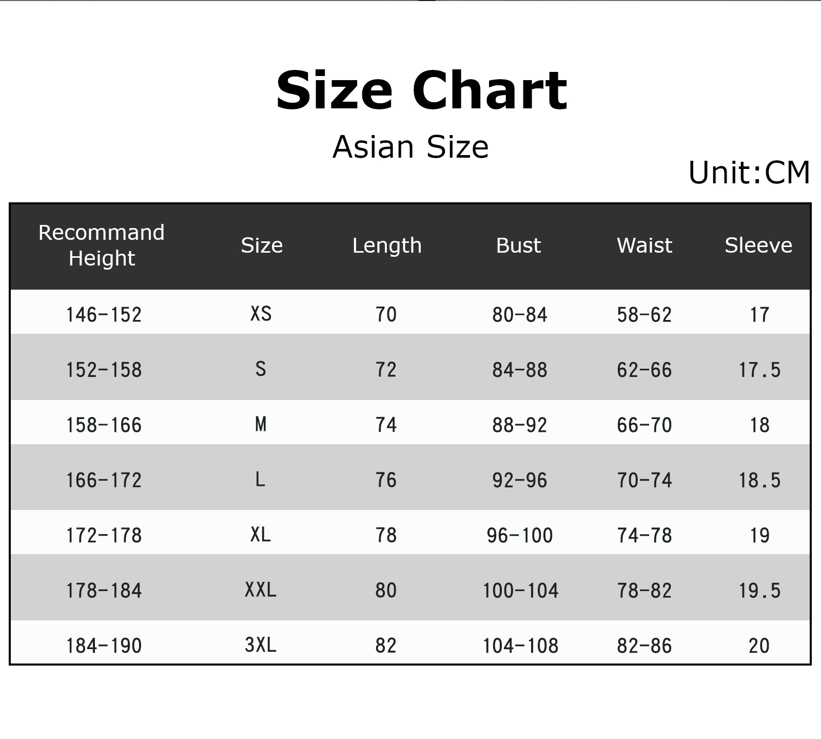 Laffey Don Quijote Costume size chart