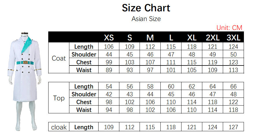 Jugram Haschwalth Costume size chart