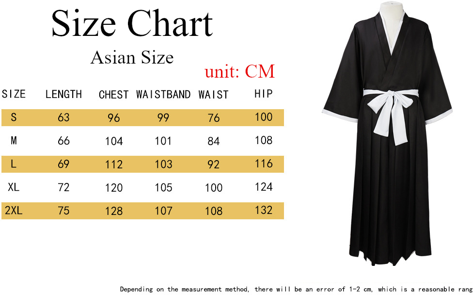 Rukia Kuchiki Costume size chart