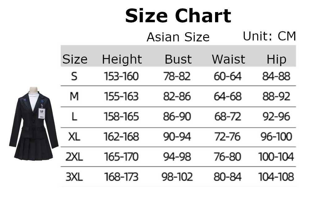 Rio Costume size chart