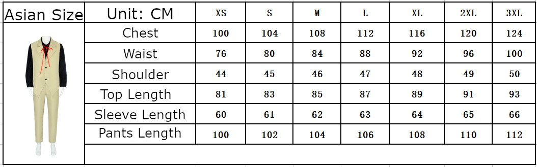 Doppo Kunikida Costume size chart
