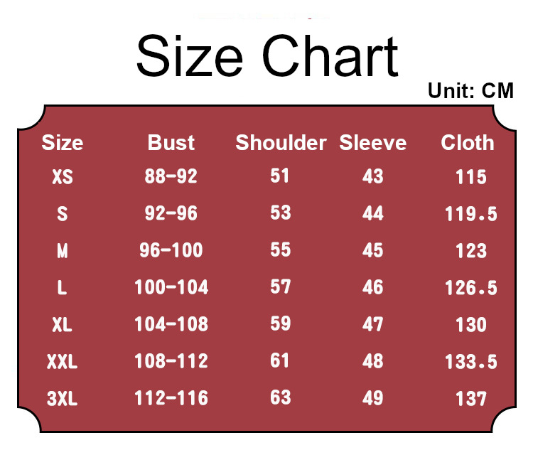 Kyoka Izumi Costume size chart