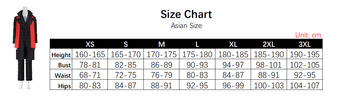 Ogai Mori Costume size chart