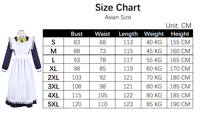 Shiki Natsume Costume size chart