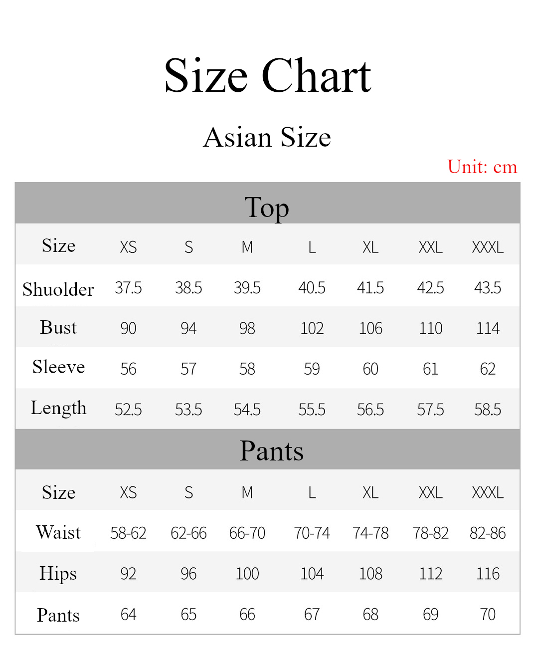 Syaoran Li School Uniform Costume size chart