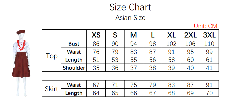 Sophie Costume size chart
