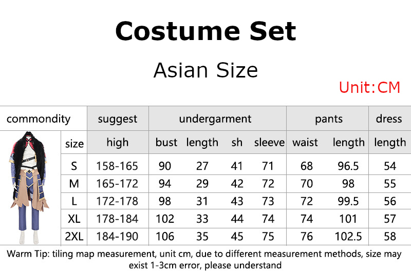 Akira Mikado Costume size chart