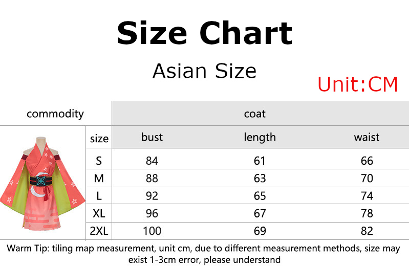 Kaguya Costume size chart