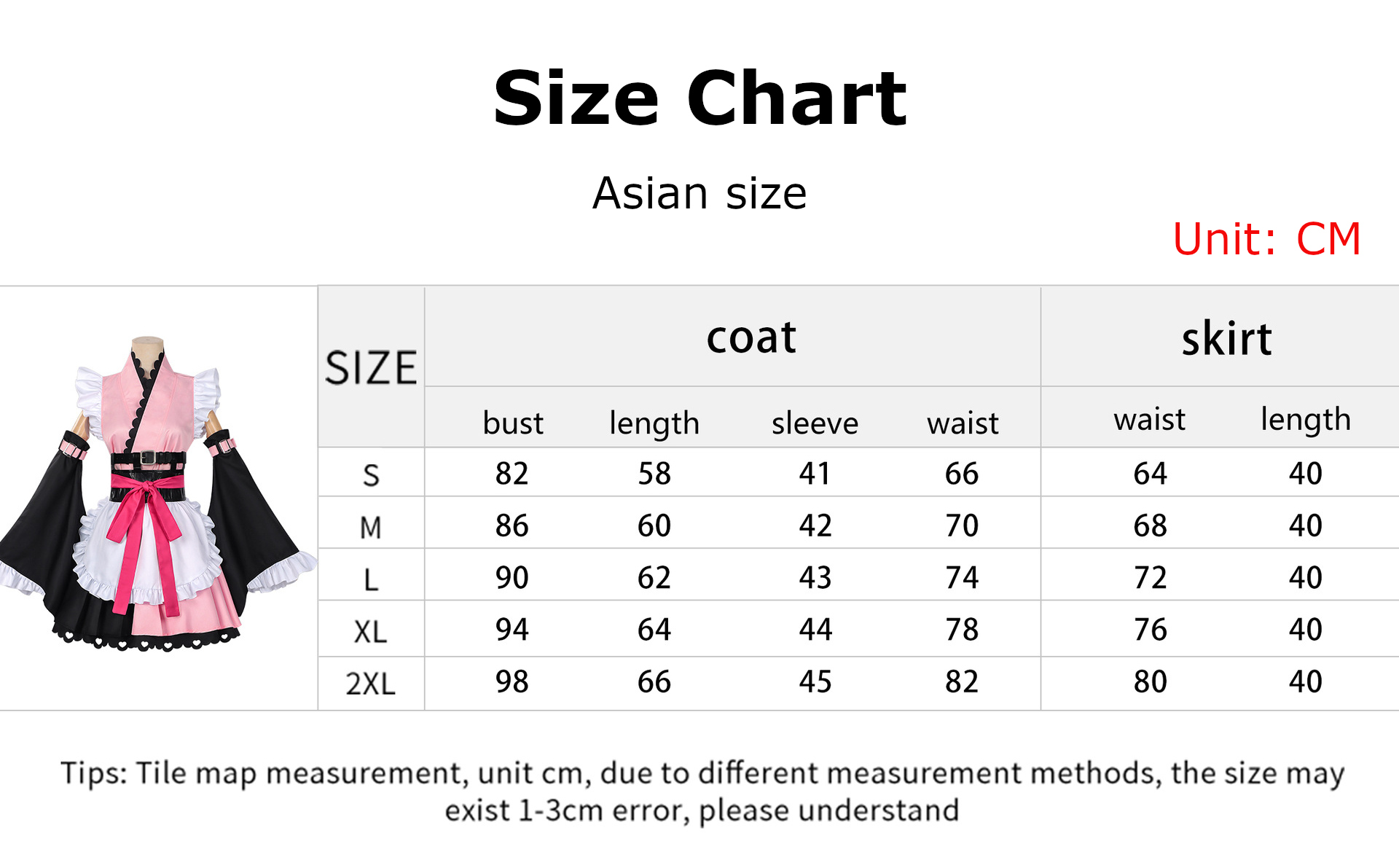Noe Komazawa Costume size chart