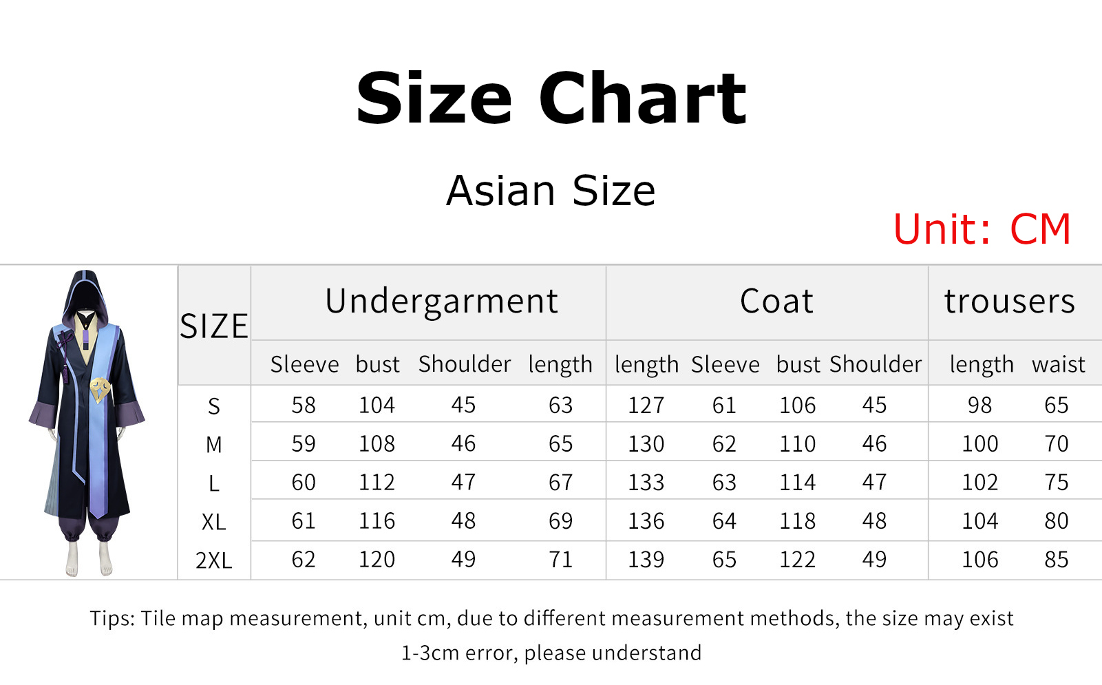 Rai Komazawa Costume size chart