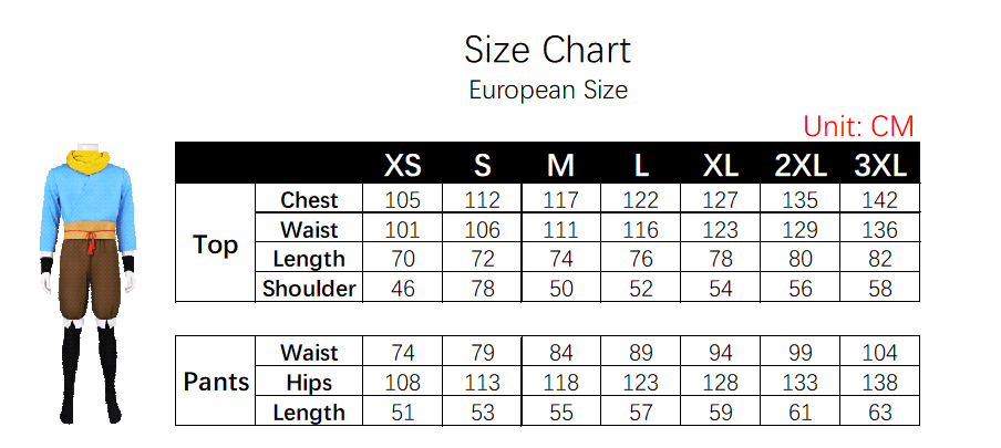 Yuru Costume size chart