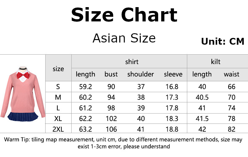 Momo Ayase Costume size chart