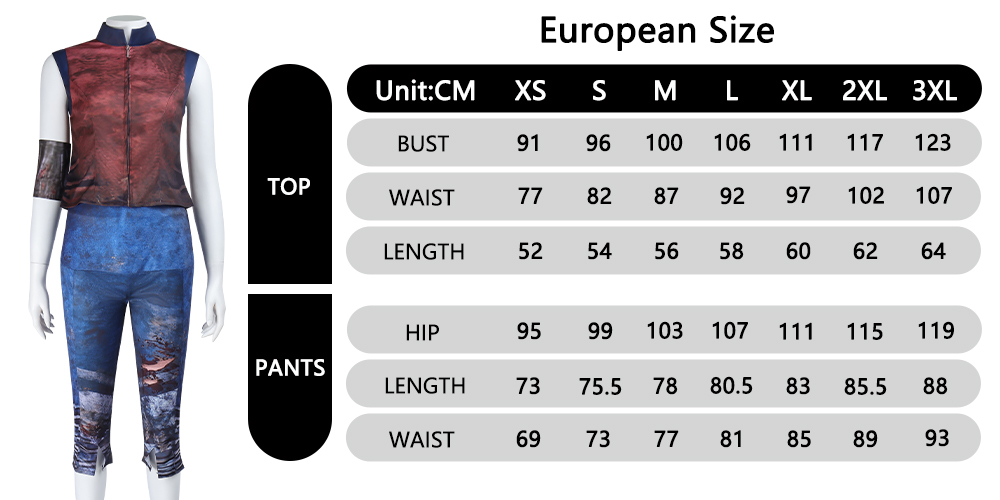 Meg Thomas Costume size chart