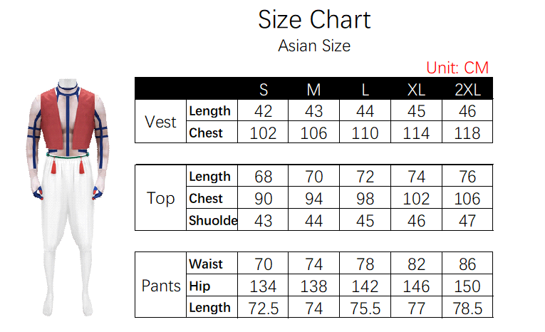 Akaza Costume size chart