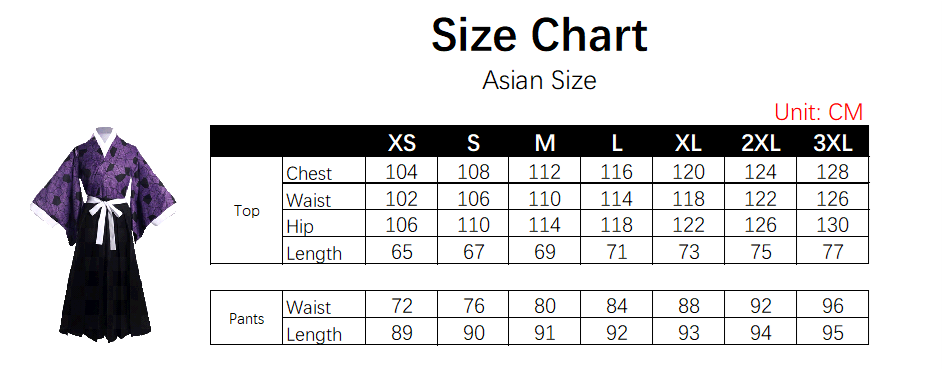 Kokushibo Costume size chart