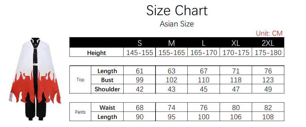 Kyojuro Costume size chart
