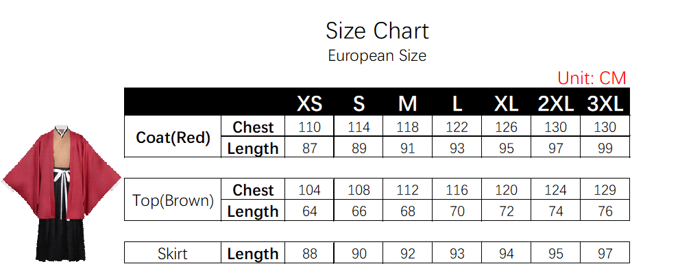 Yoriichi Tsugikuni Costume size chart