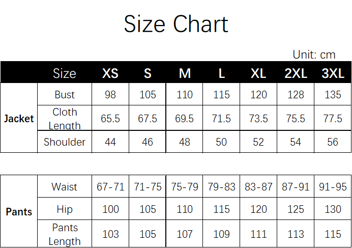 Gru Costume size chart