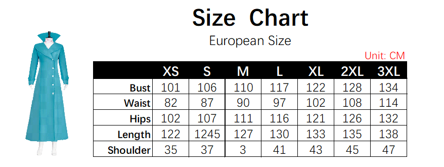 Lucy Costume size chart