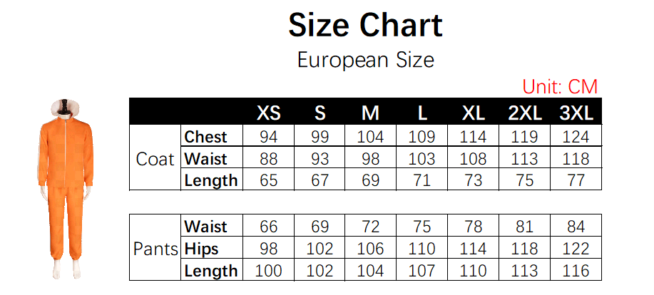 Vector Costume size chart