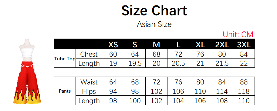 Erza Costume size chart