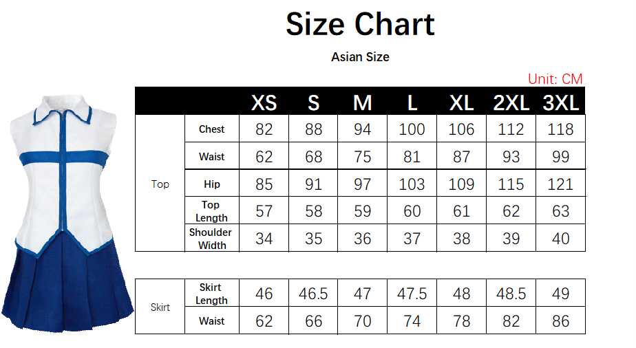 Lucy Costume size chart