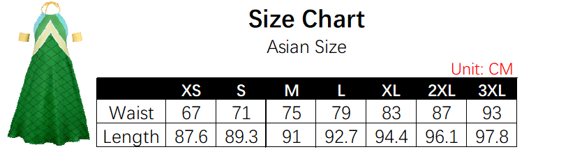Wendy Costume size chart