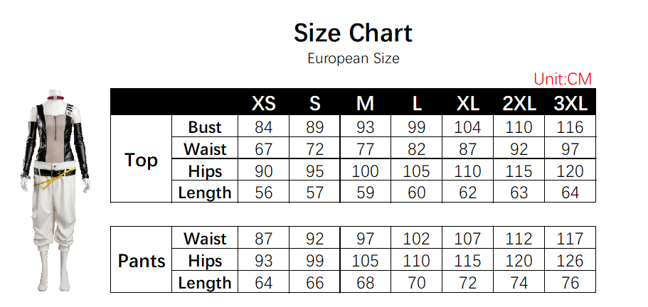 Semyu Guraia Costume size chart