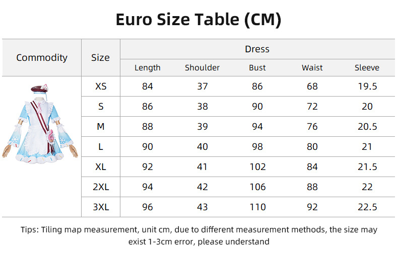 Hatsune Miku 2026 Snow Miku Costume size chart