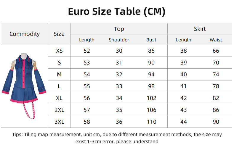 Kasane Teto Formula Outfit Costume size chart