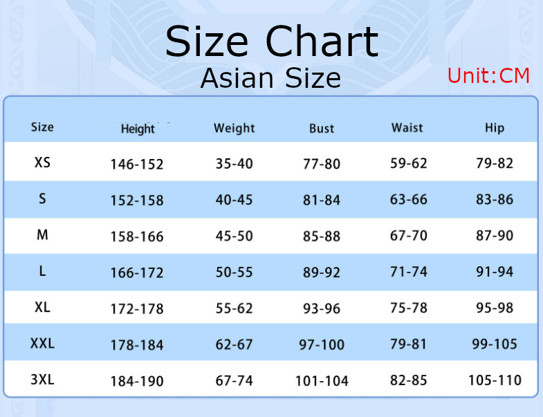 Kasane Teto Costume size chart