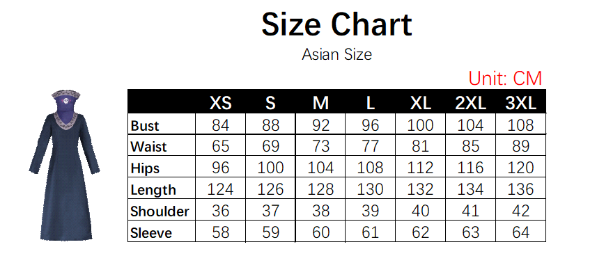 Feitan Costume size chart