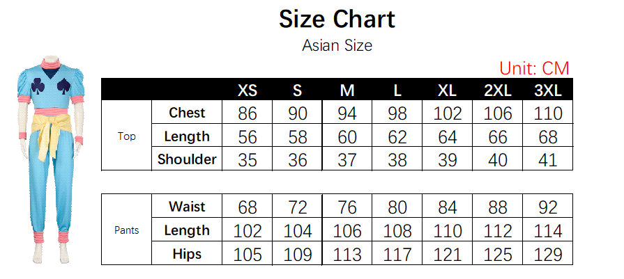 Hisoka Morow Greed Island arc Costume size chart