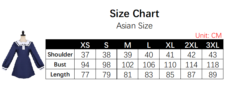 Sheena Costume size chart