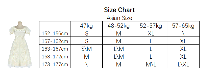 Little Girl Costume size chart