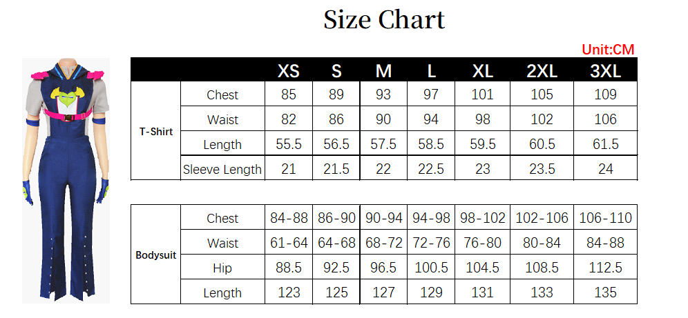 Jodio Costume size chart