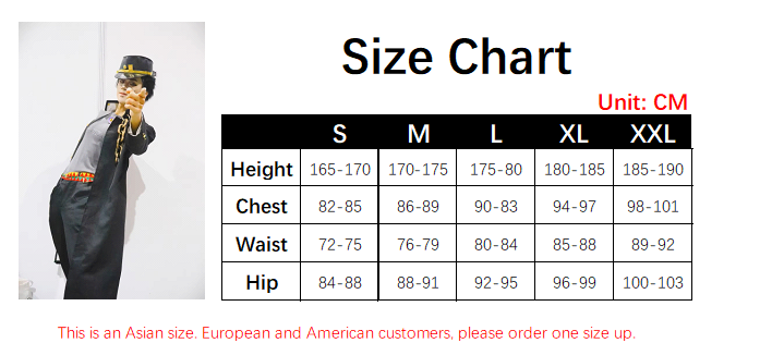 Jotaro Costume size chart