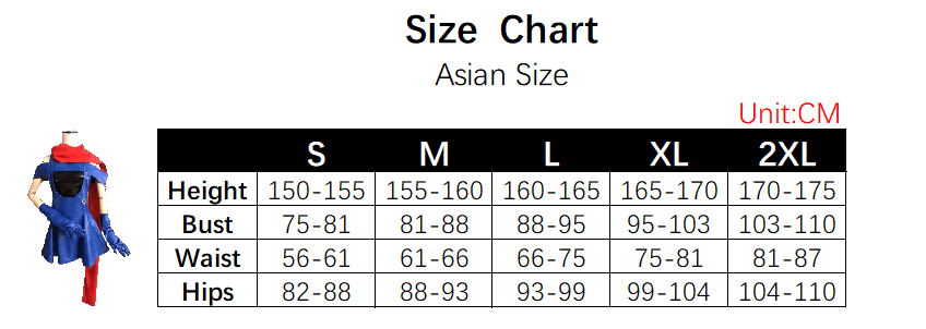 Lisa Lisa Costume size chart