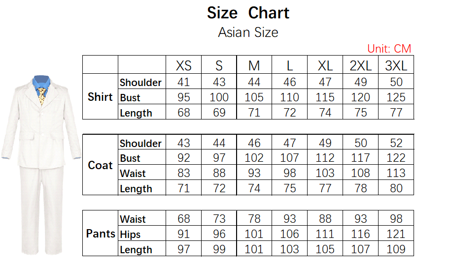 Kento Nanami Costume size chart