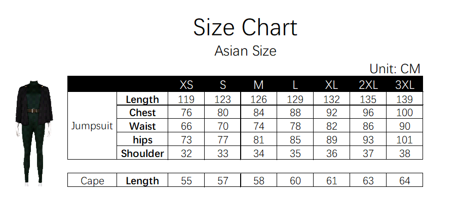 Maki Zenin Costume size chart