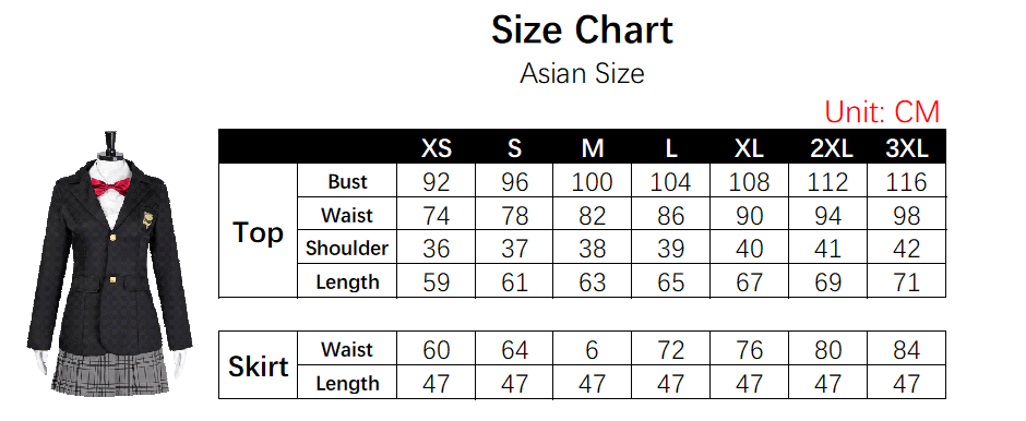 Gogo Yubari Costume size chart