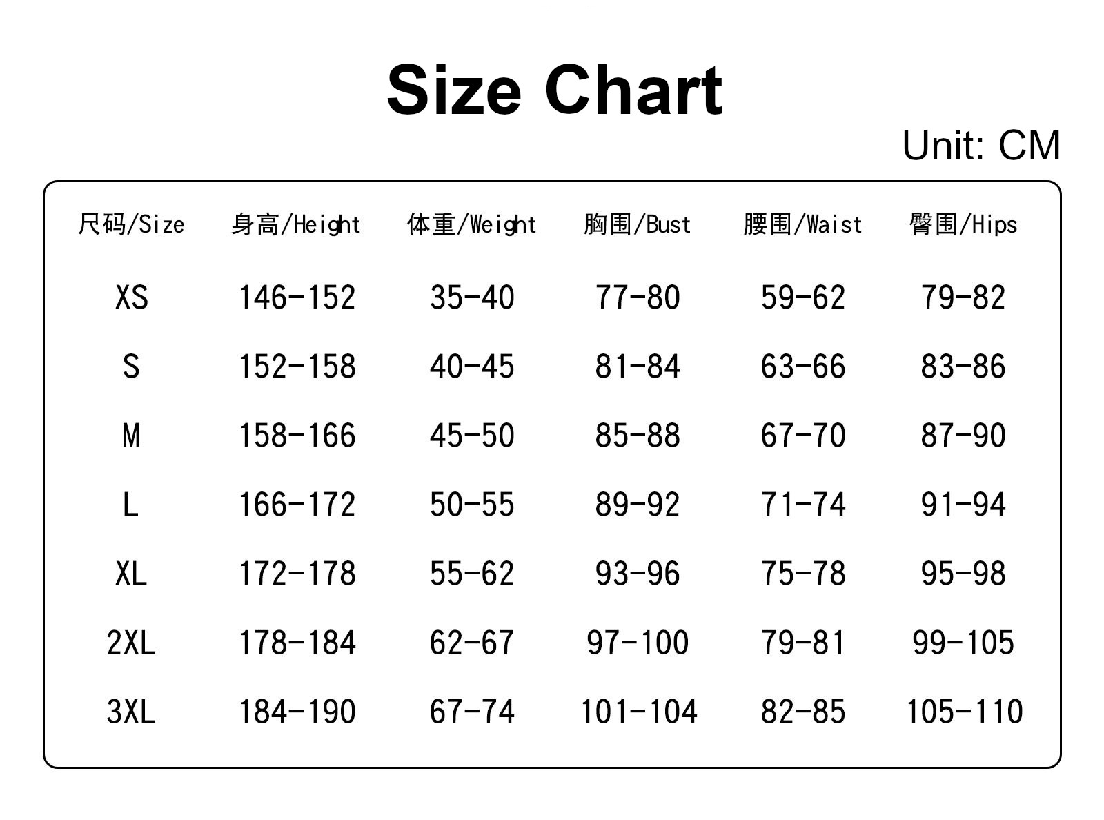 Megumin Costume size chart
