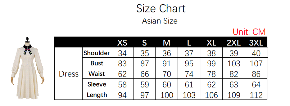 Mei Kinosaki Costume size chart