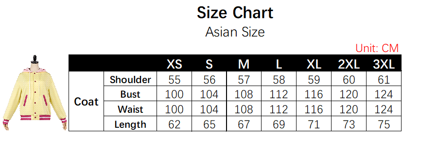 Shiori Ureshino Costume size chart