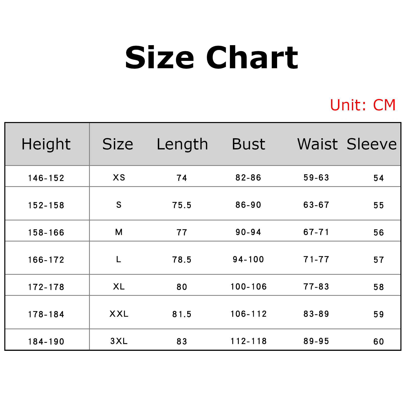 Psylocke Costume size chart